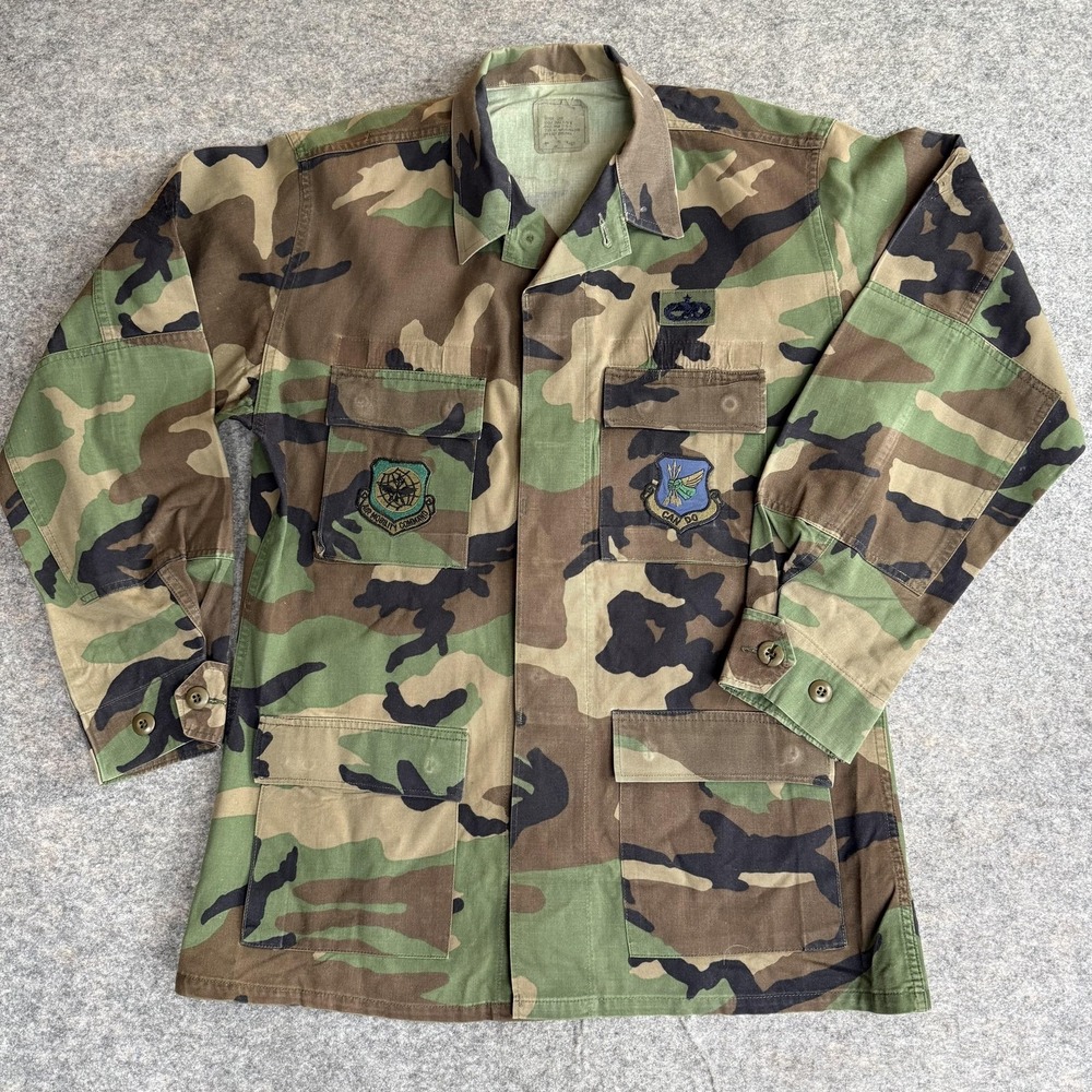 Vintage Camo Field Jacket Mens MT Tall Woodland Camo Military USAF 90s FLAWS